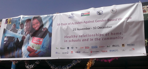 The banner of the celebration hanged up at Yei freedom square on saturday
